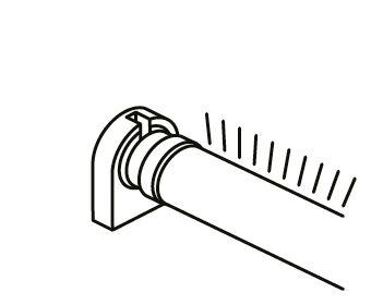 Sort-hvid teknisk tegning af en LED-rør med beslag til udskiftning af lyskilde.