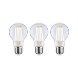Three clear LED filament bulbs with E27 base for energy-efficient lighting solutions