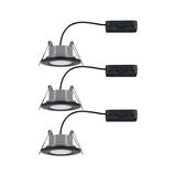 Drie ronde grijze LED-inbouwspots met zwarte rand en kabels voor moderne binnenverlichting