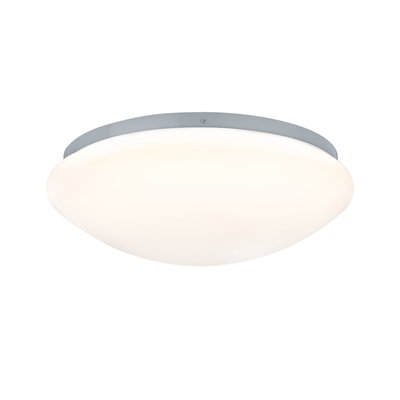 Round ceiling light with white glass and grey metal frame for modern room lighting