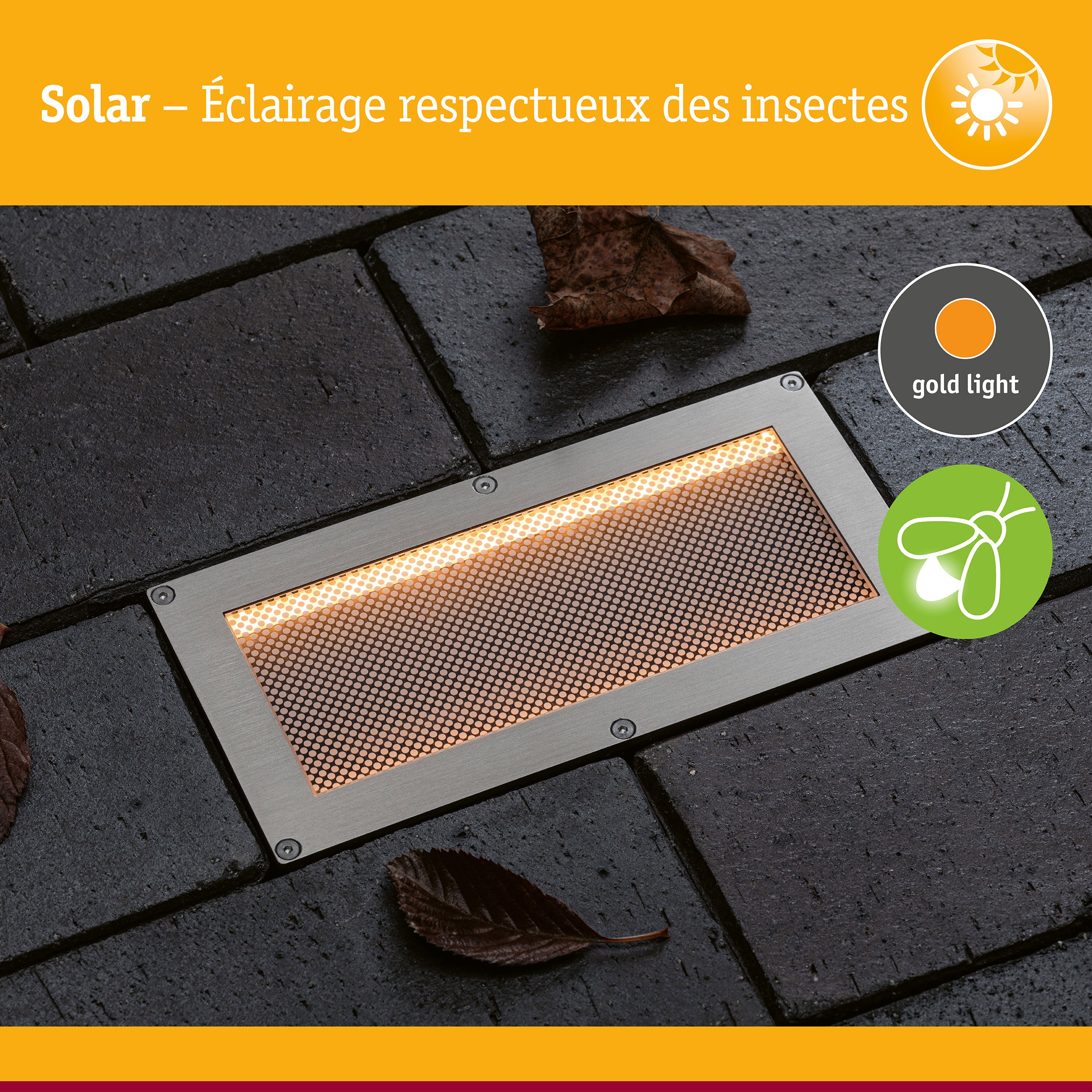 Solar Encastré de sol LED Sorea Capteur crépusculaire IP67 carré 200x100mm 2200K 0,3W 14lm 3,7V Acier brossé ABS/Polycarbonate/Acier inoxydable