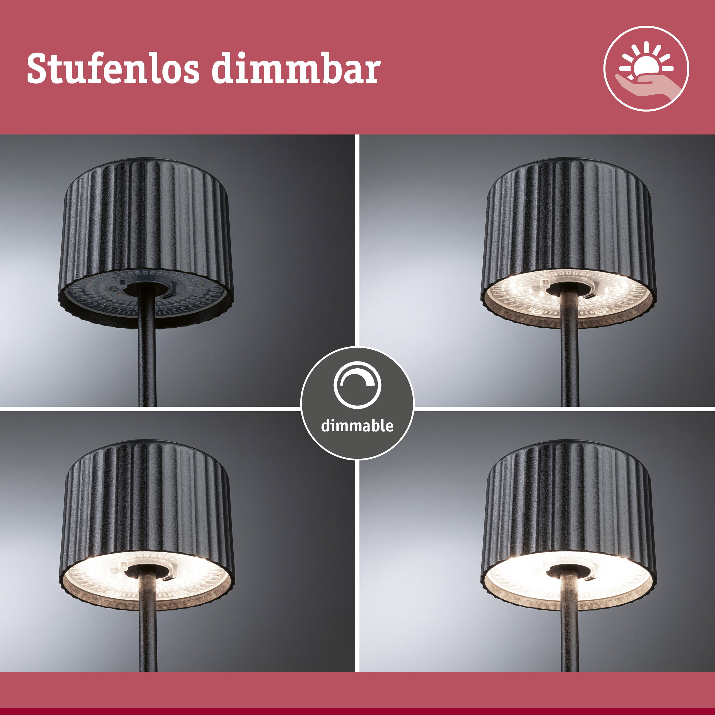 Schwarze dimmbare LED-Stehleuchte mit geriffeltem Metallschirm und stufenloser Helligkeitseinstellung