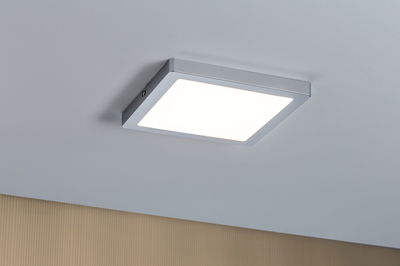 Square ceiling light in silver aluminum with white LED for modern room lighting and energy efficiency