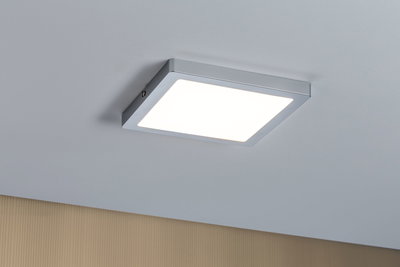 Quadratische LED-Deckenleuchte aus Metall in Silber mit warmweißem Licht für Wohnräume