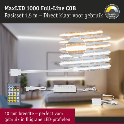 MaxLED 1000 Full-Line COB LED-strip set 1,5 m met afstandsbediening, instelbaar wit licht, 10 mm breed