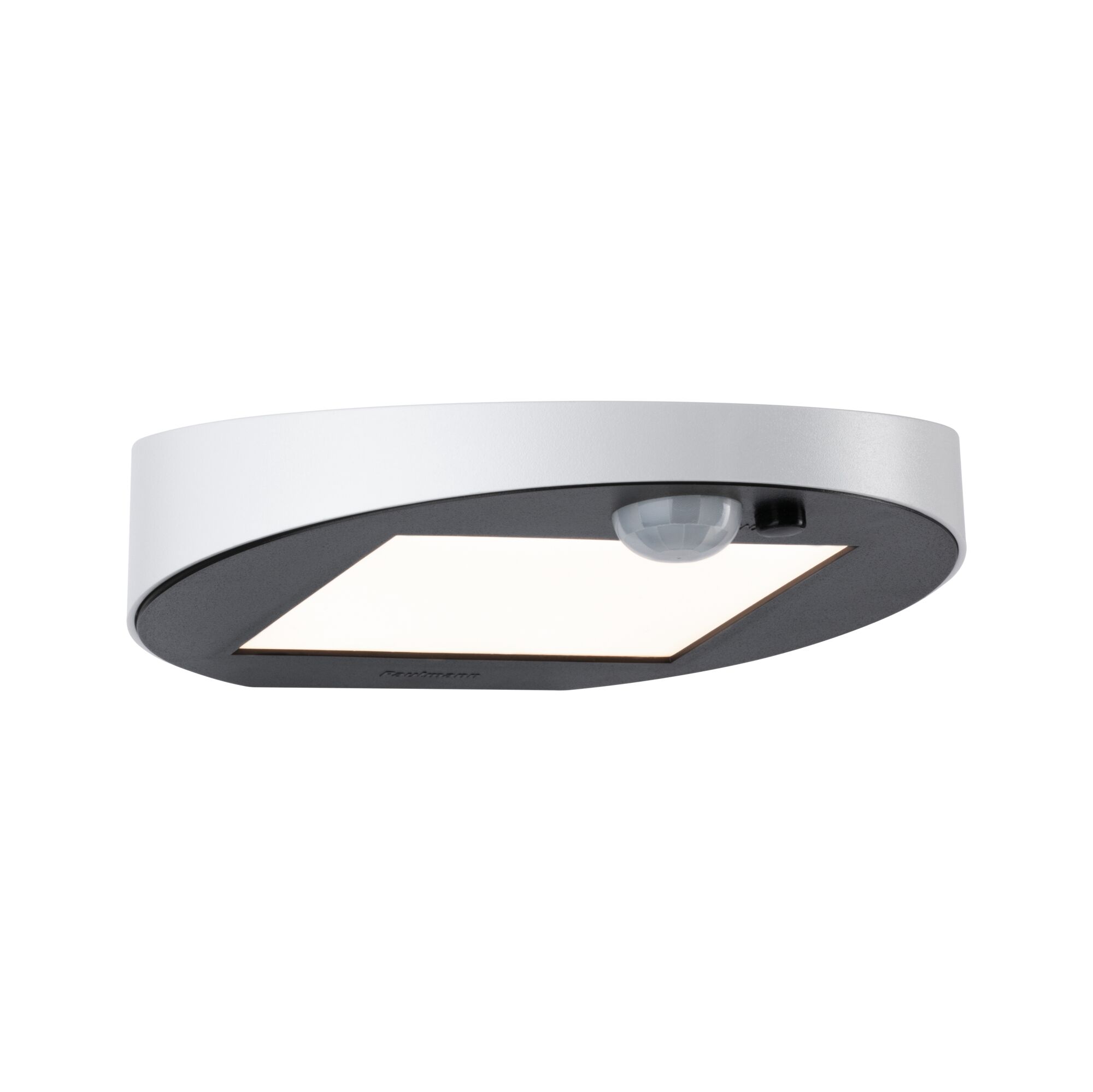 Round LED ceiling light in white and black with motion sensor for hallway and staircase lighting
