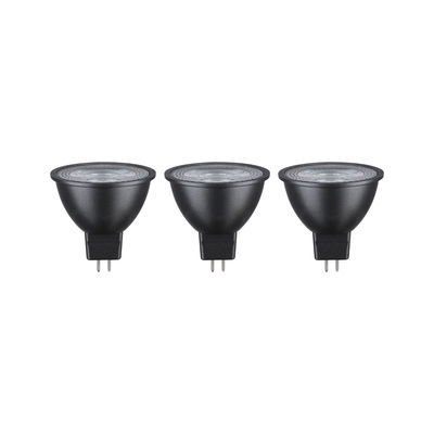 Three black LED reflector bulbs with GU5.3 base for energy-efficient lighting