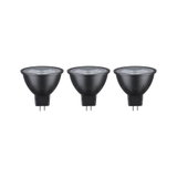 Drei schwarze LED-Reflektorlampen mit GU5.3 Sockel für energiesparende Beleuchtung