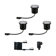 Black LED recessed light set with stainless steel trim and cable for outdoor lighting