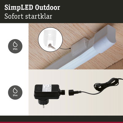 SimpLED Outdoor LED-Leuchte mit weißem Kunststoffgehäuse und IP65 Schutz, inkl. schwarzem IP44 Netzteil