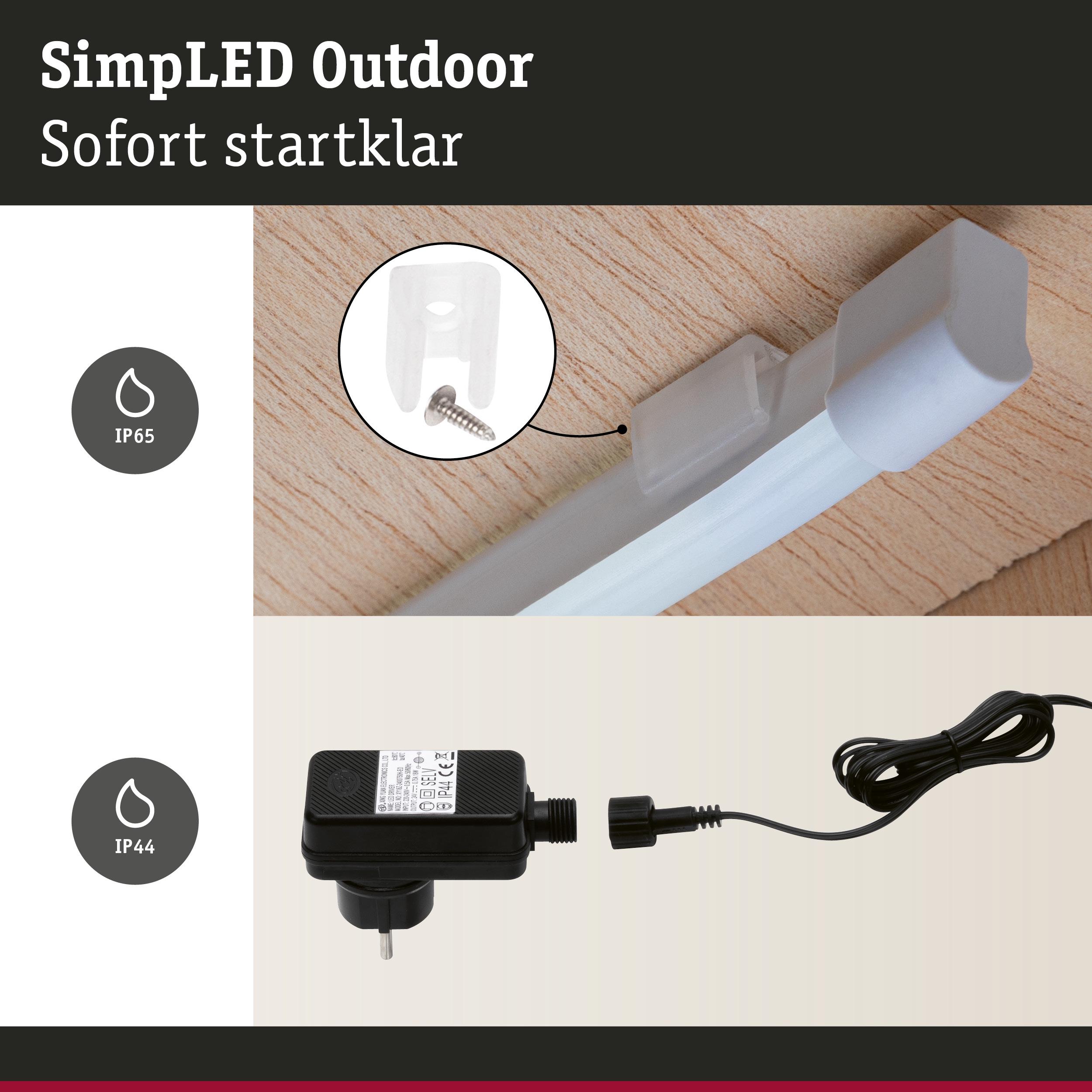 SimpLED Outdoor LED-Leuchte mit weißem Kunststoffgehäuse und IP65 Schutz, inkl. schwarzem IP44 Netzteil
