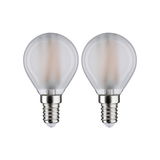 Zwei matte LED-Glühbirnen mit E14-Fassung und milchigem Glas für energiesparende Beleuchtung