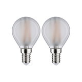 Two frosted LED bulbs with E14 base and milky glass for energy-efficient lighting