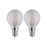 Zwei matte LED-Glühbirnen mit E14-Fassung und milchigem Glas für energiesparende Beleuchtung