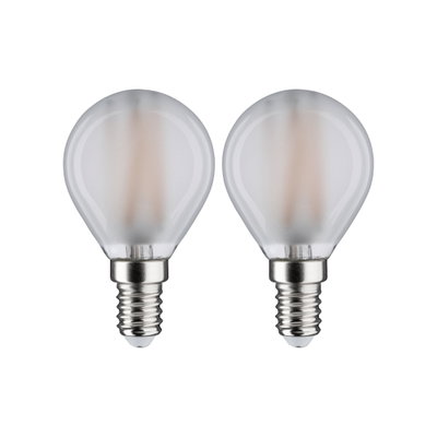 Zwei matte LED-Glühbirnen mit E14-Fassung und milchigem Glas für energiesparende Beleuchtung