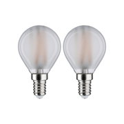 Zwei matte LED-Glühbirnen mit E14-Fassung und milchigem Glas für energiesparende Beleuchtung