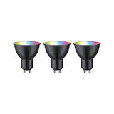Trois spots LED GU10 noirs avec changement de couleur RGB pour éclairage LED moderne