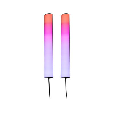Two slim LED mood lights with gradient from orange to violet, modern ambient lighting design.
