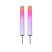 Zwei schlanke LED-Stimmungslichter mit Farbverlauf von Orange zu Violett, modernes Design.
