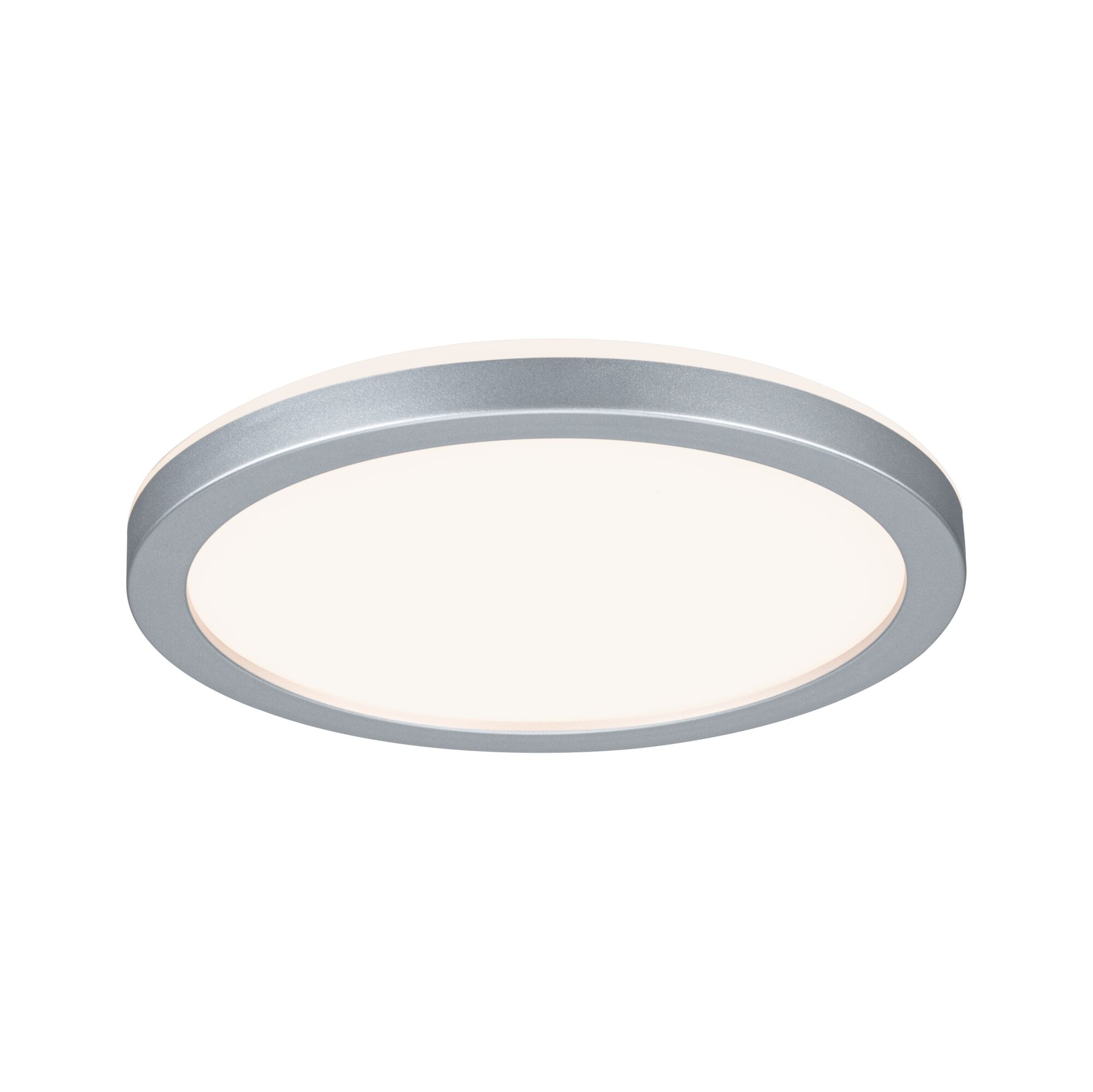 Plafonnier rond avec cadre en aluminium argenté et diffuseur blanc pour éclairage moderne