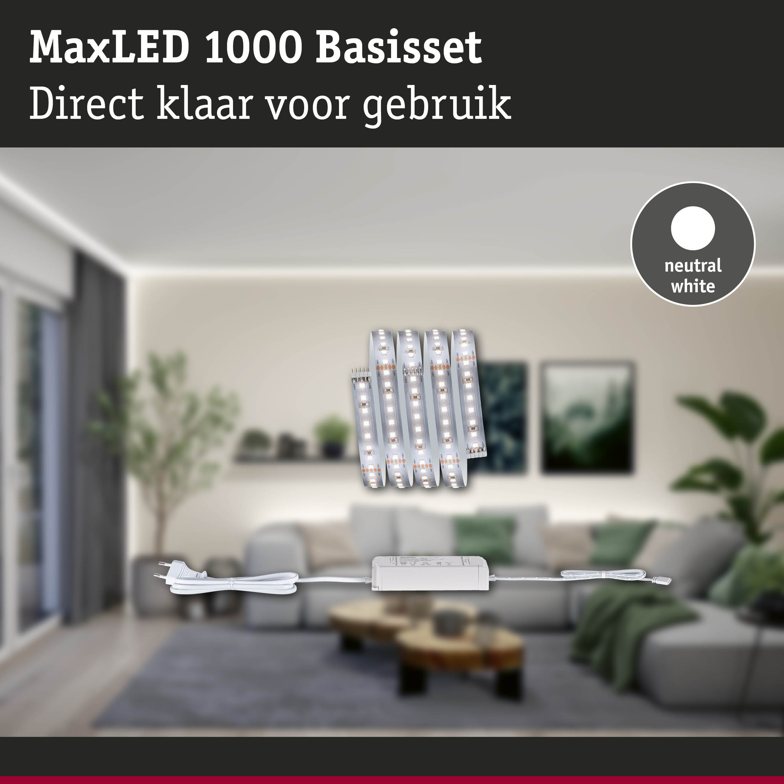 MaxLED 1000 basisset met neutraal wit LED-licht, inclusief voeding en kabel voor binnenverlichting