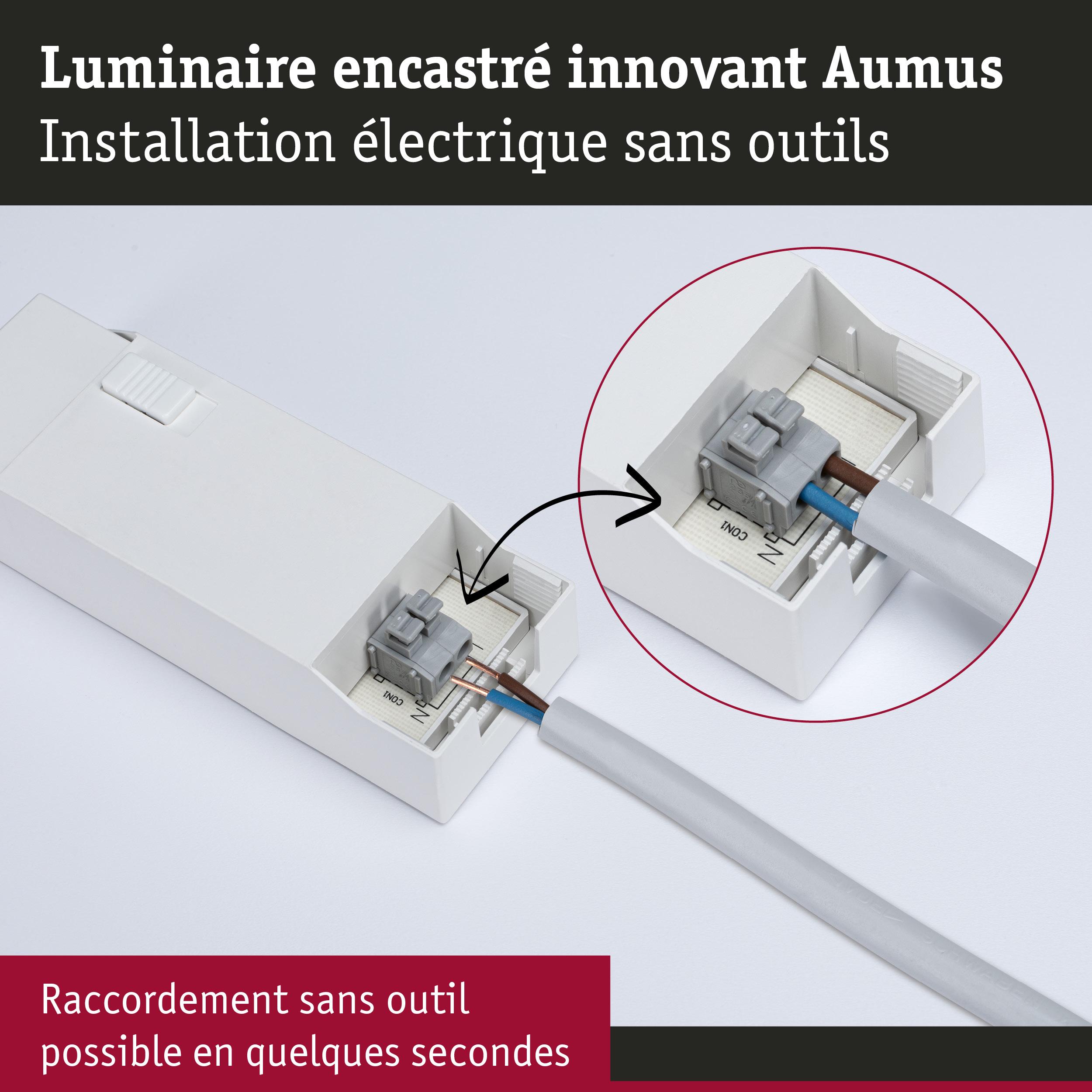 Connecteur de luminaire encastré blanc innovant avec raccordement électrique sans outil en quelques secondes
