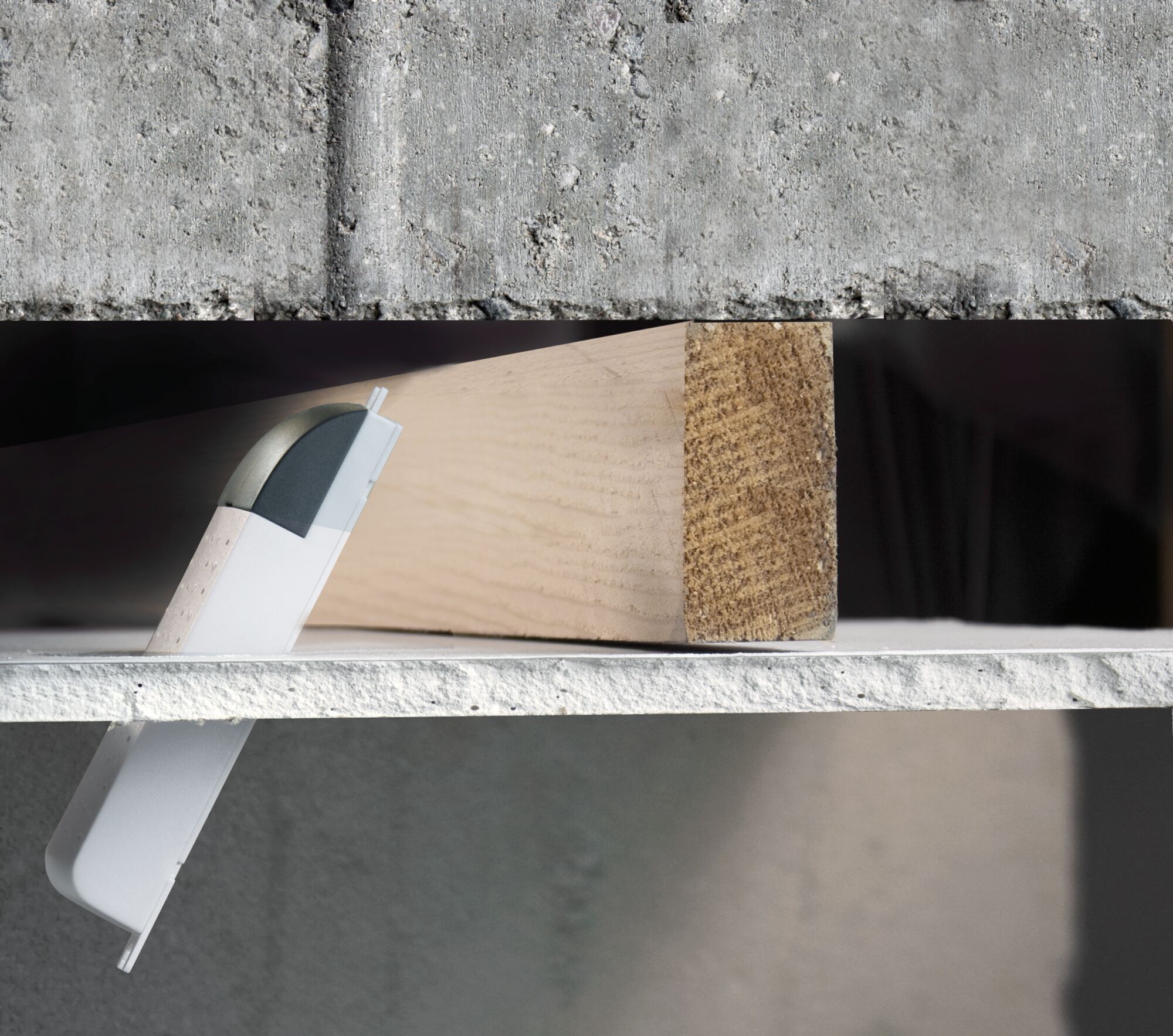 Weißer LED-Unterbauleuchte mit grauem Diffusor an Holzplatte montiert für indirekte Beleuchtung