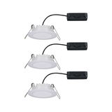 Three white LED recessed spotlights with black cable for energy-efficient room lighting