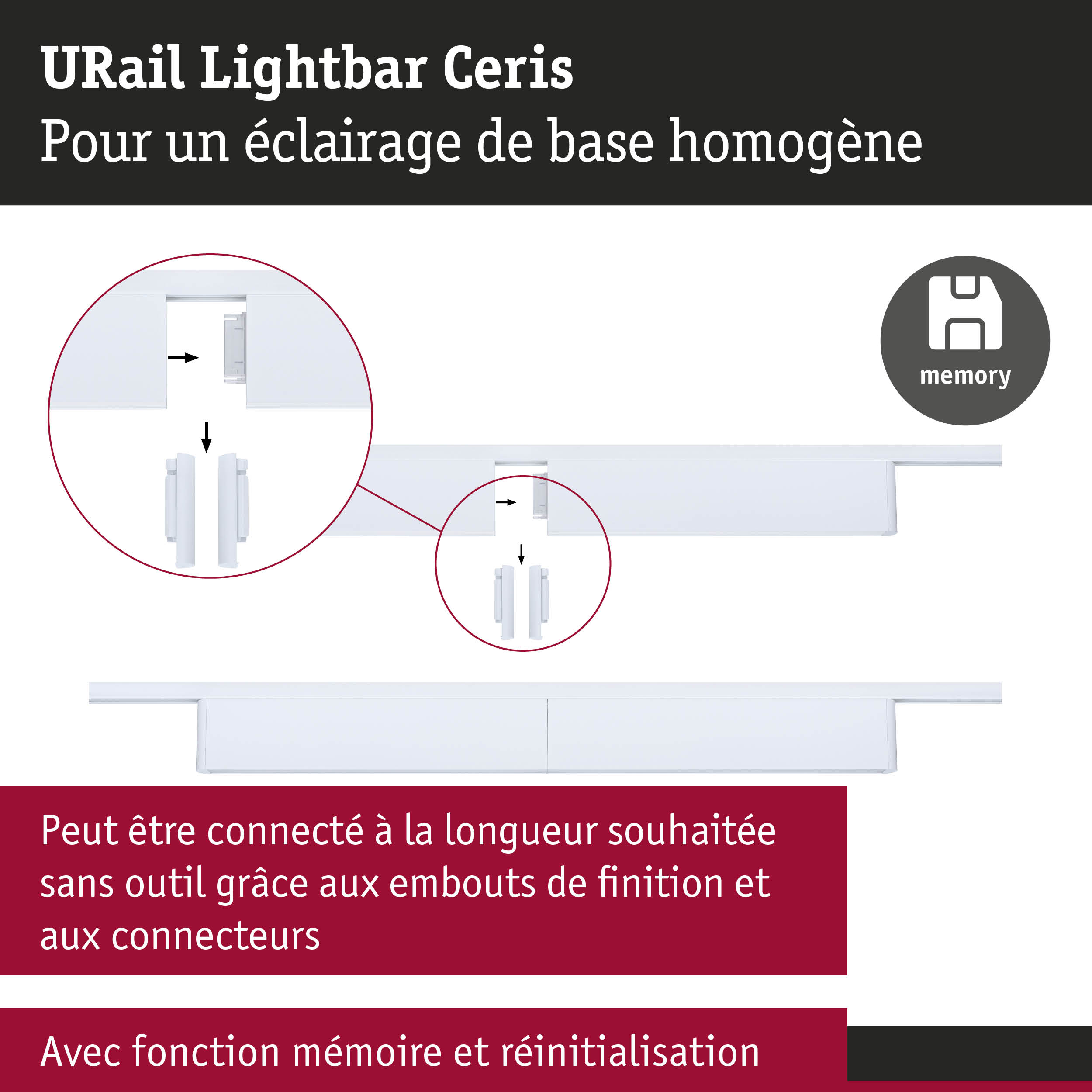Projecteur LED URail Lightbar Ceris blanc avec fonction mémoire pour un éclairage de base homogène