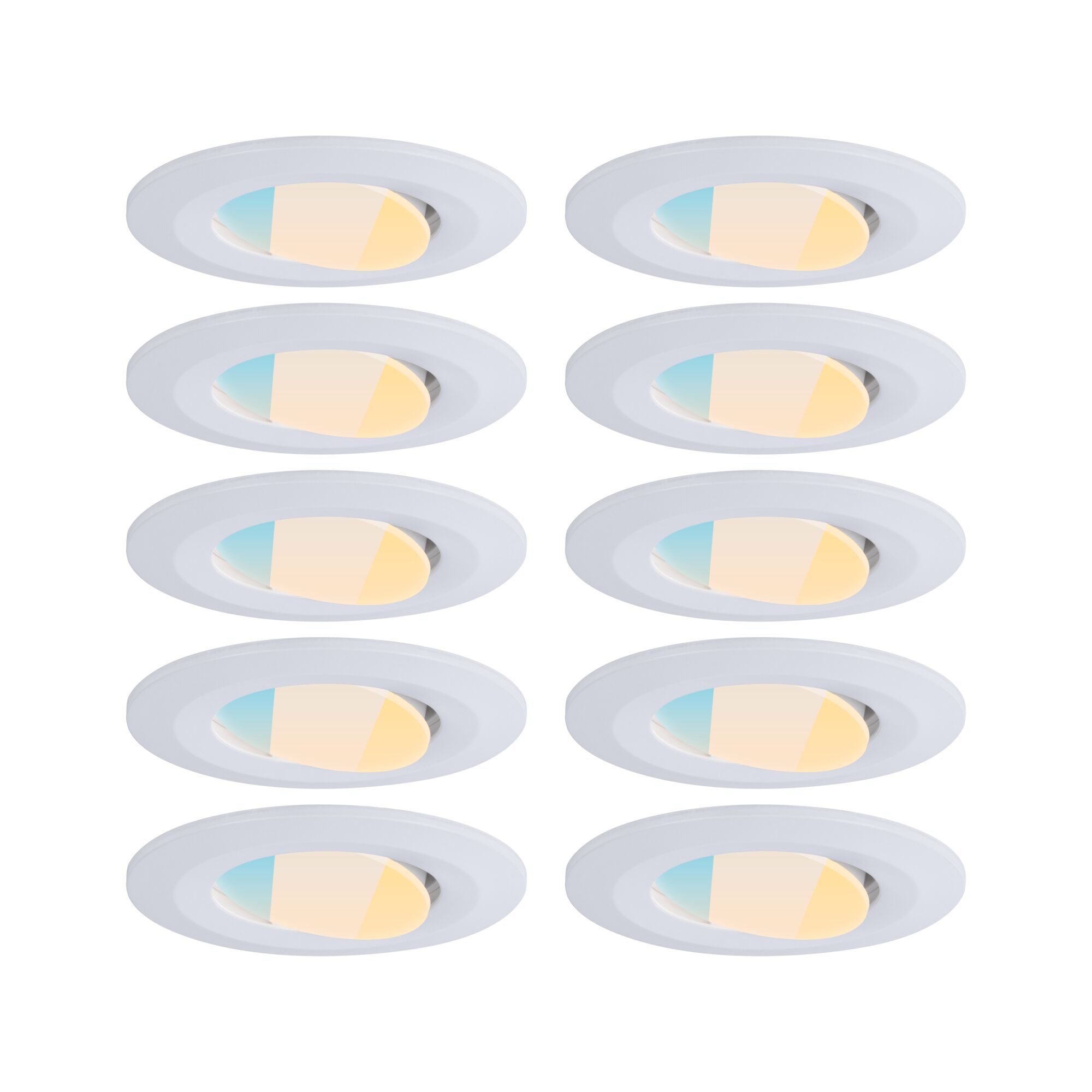 Set of ten white LED recessed spotlights with adjustable color temperature for modern lighting