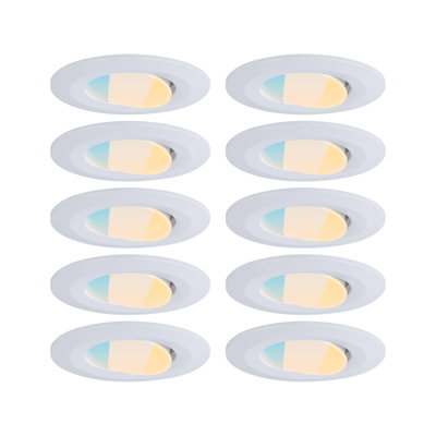 Set of ten white LED recessed spotlights with adjustable color temperature for modern lighting