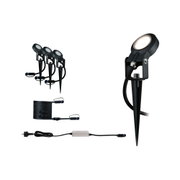Ensemble de trois projecteurs LED de jardin noirs en métal avec piquet et câble pour éclairage extérieur