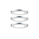 Three round silver aluminum LED ceiling lights with warm white light for modern indoor lighting