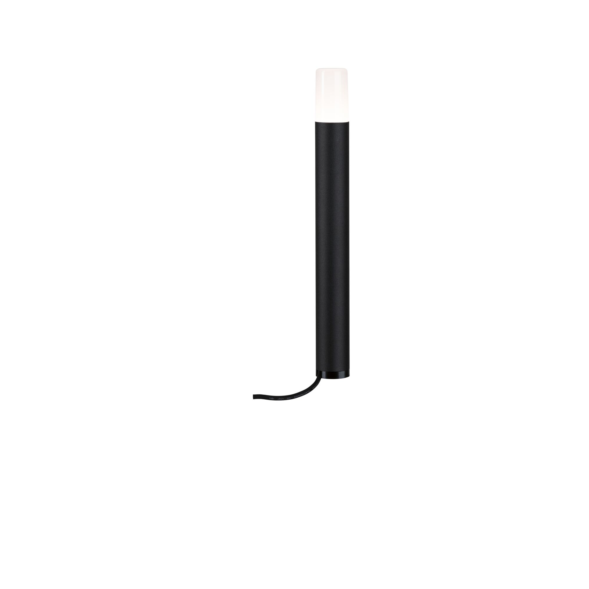 Black LED outdoor light with white diffuser and cable for garden and exterior lighting