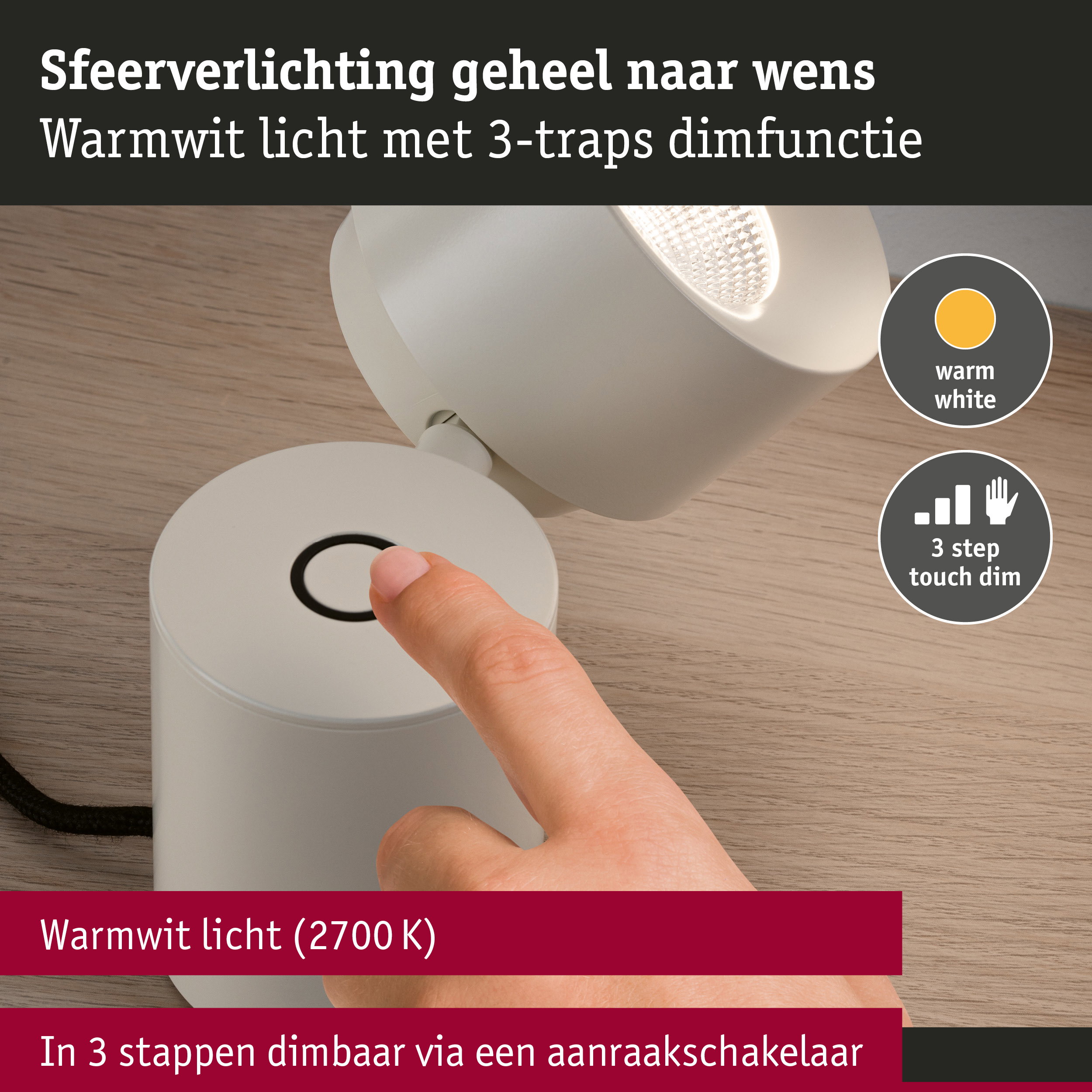 LED-tafellamp 3-Step-Dim Pane 2700K 328lm 3W Crème