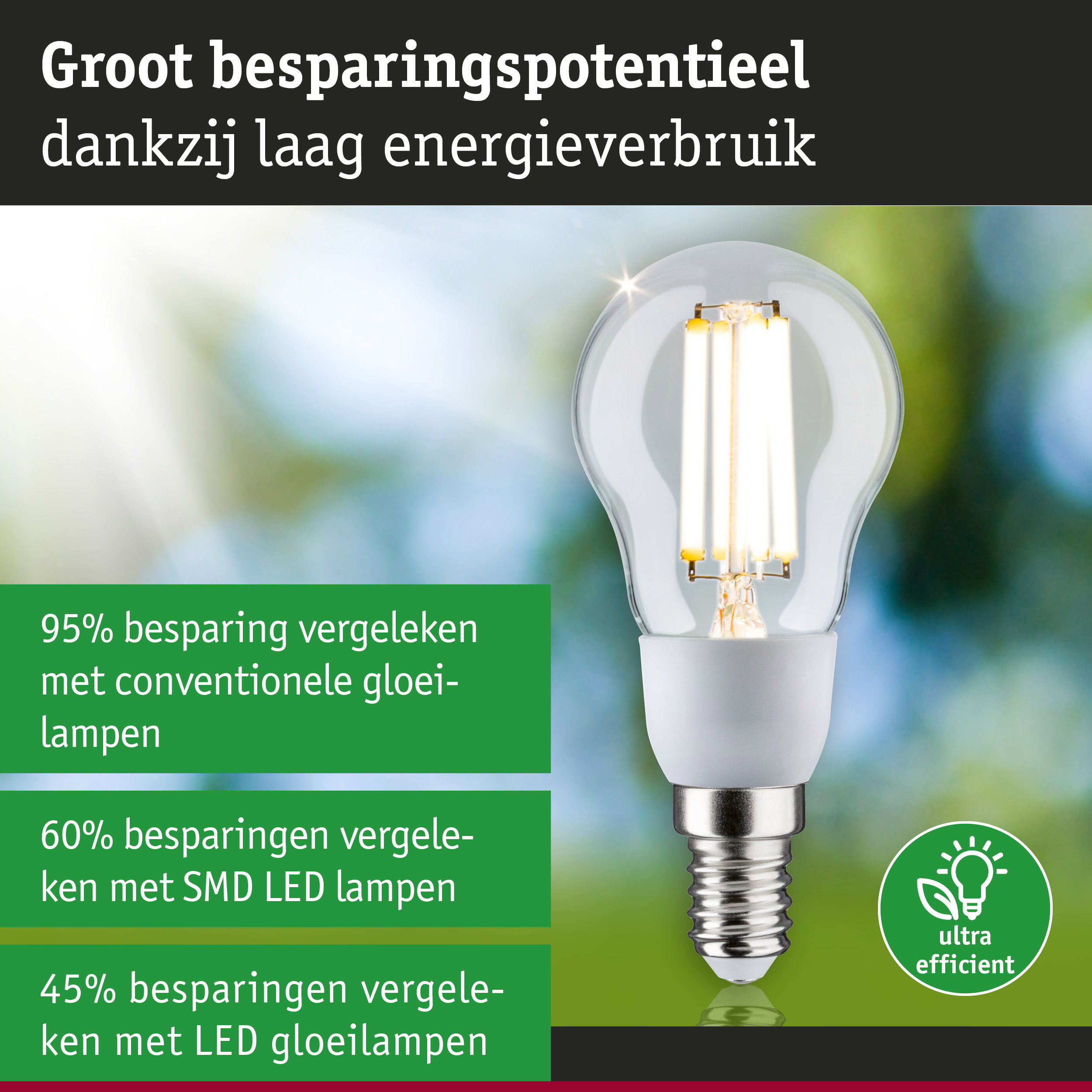 Energiezuinige LED-lamp met helder glas en witte fitting voor milieuvriendelijke verlichting