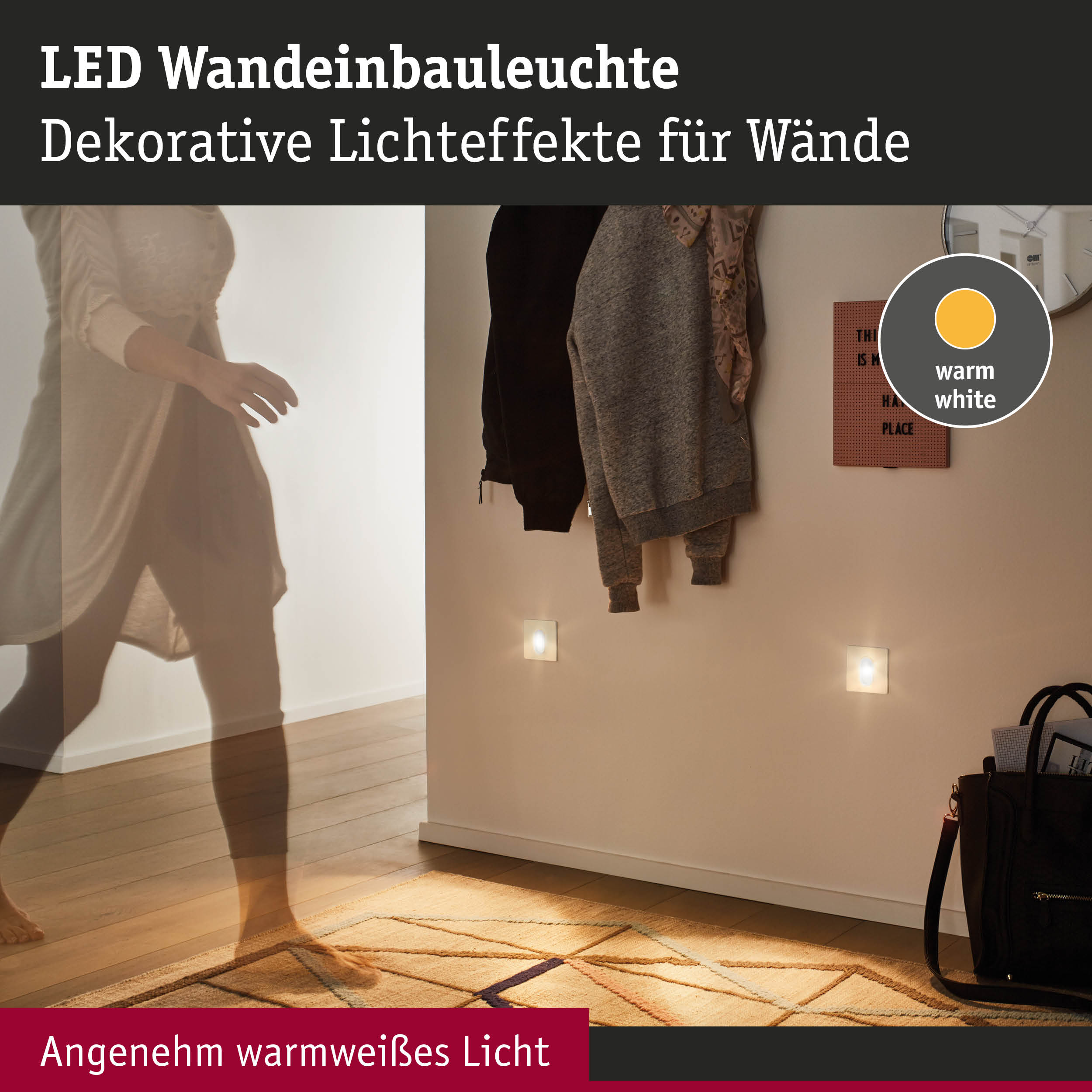 LED Wandeinbauleuchte mit warmweißem Licht für dekorative Lichteffekte an Wänden im Flur