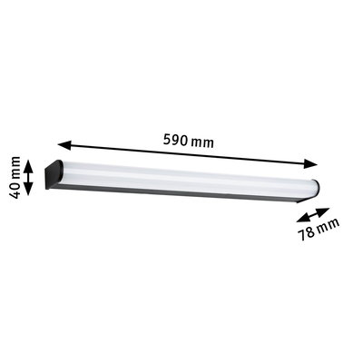 Lumière LED noire sous meuble avec diffuseur blanc, dimensions 590x40x78 mm, éclairage cuisine économique
