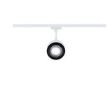 Moderner weißer LED-Spot aus Metall an Schienensystem für flexible Raumbeleuchtung