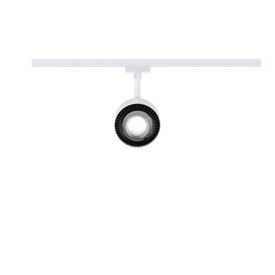Modern white metal LED spotlight on track system for flexible room lighting