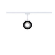 Moderner weißer LED-Spot aus Metall an Schienensystem für flexible Raumbeleuchtung