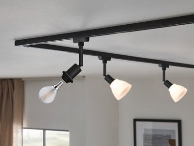 Plafonnier en aluminium noir avec spots réglables et ampoules LED E14 pour pièces à vivre