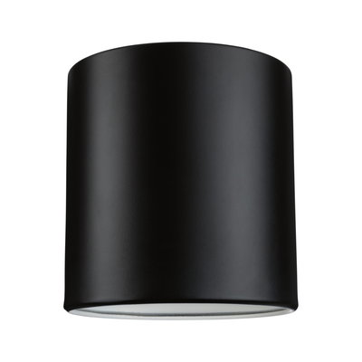 Sort rund loftlampe i metal med mat finish til moderne indendørsbelysning