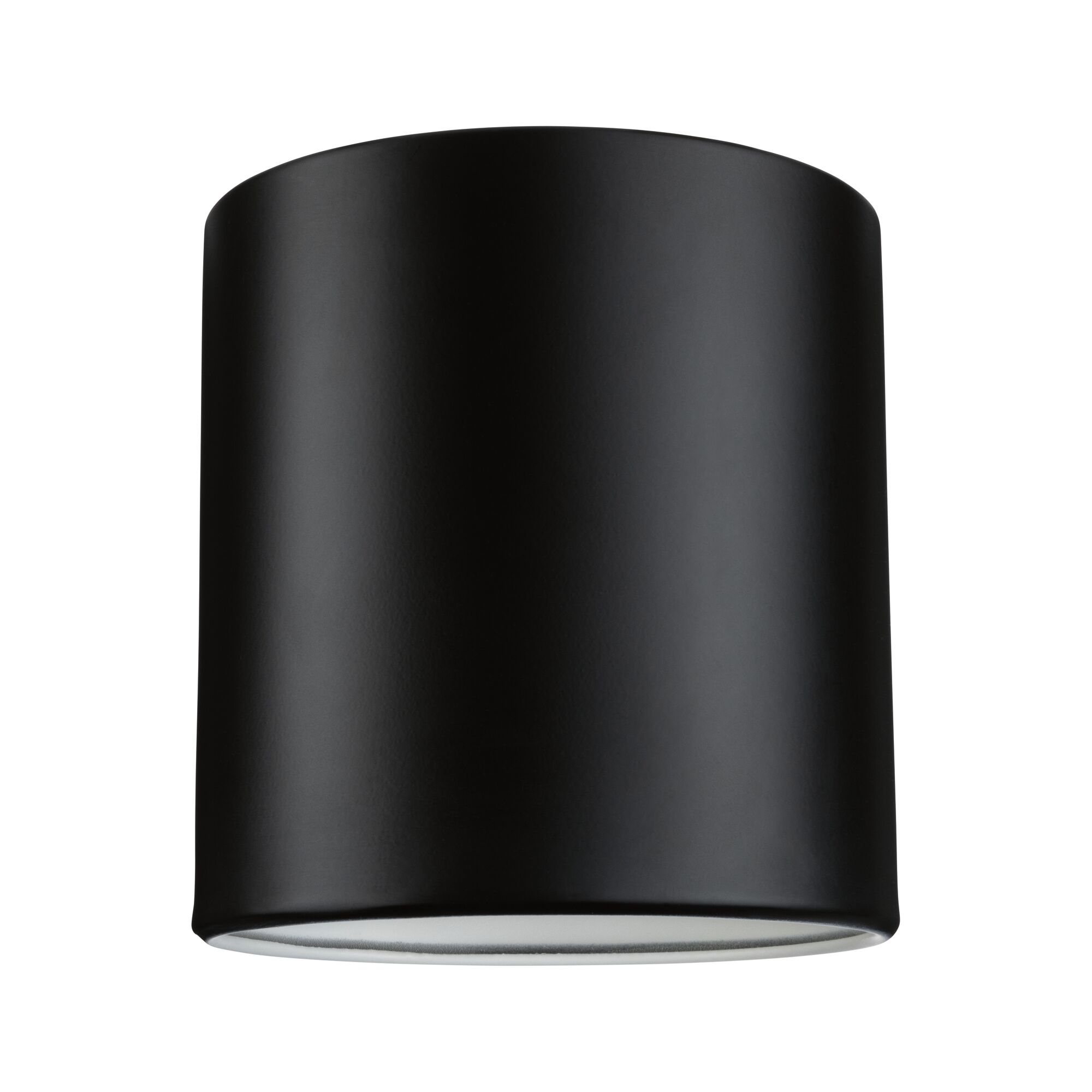 Sort rund loftlampe i metal med mat finish til moderne indendørsbelysning