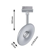 Silberner LED-Strahler mit runder Leuchte und verstellbarem Kopf, Maße 183 mm Höhe, 119,8 mm Durchmesser
