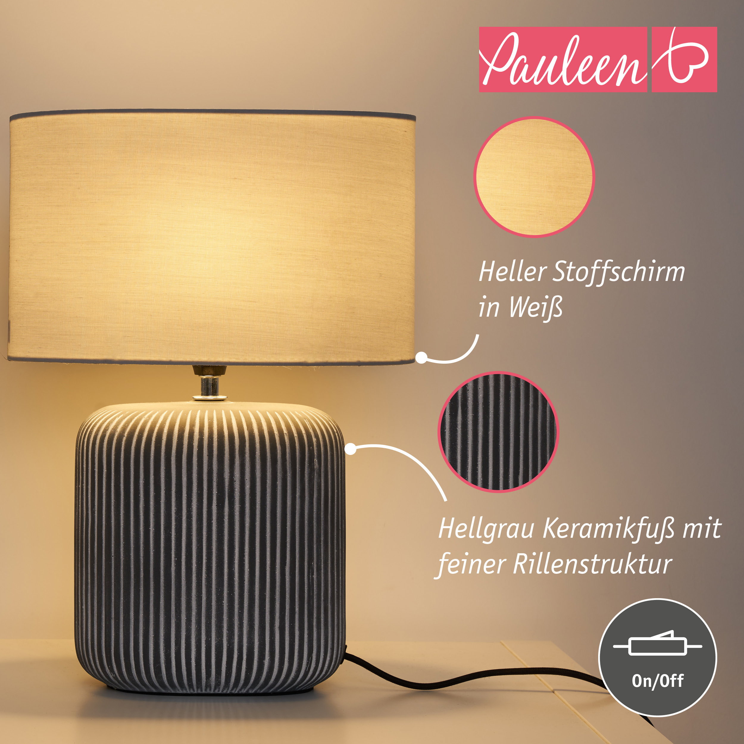 Paulmann Pauleen Tischleuchte Pure Shine E14 max. 20W Hellgrau/Grau/Weiß
