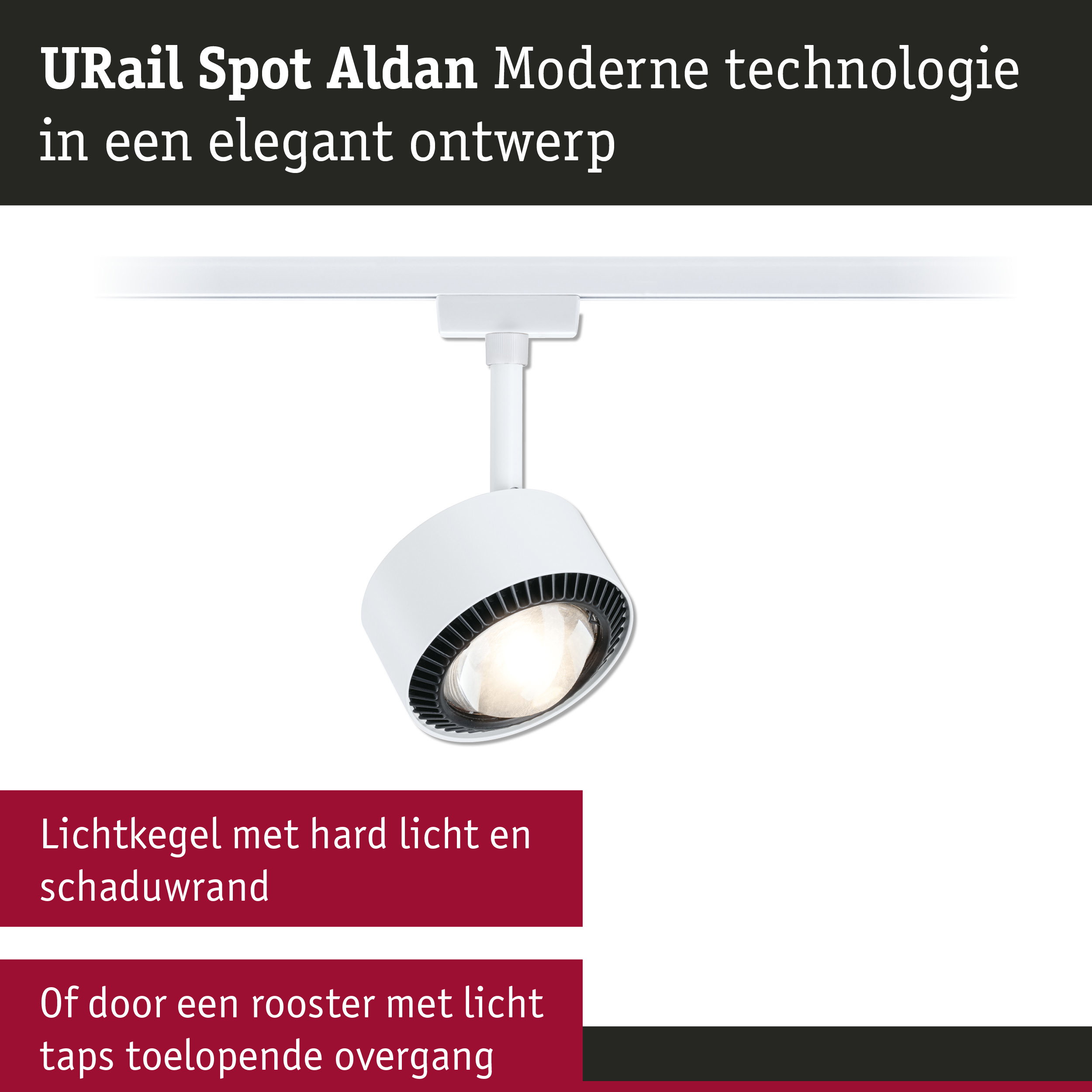 Witte URail Spot Aldan met modern design en gefocust licht voor binnenverlichting