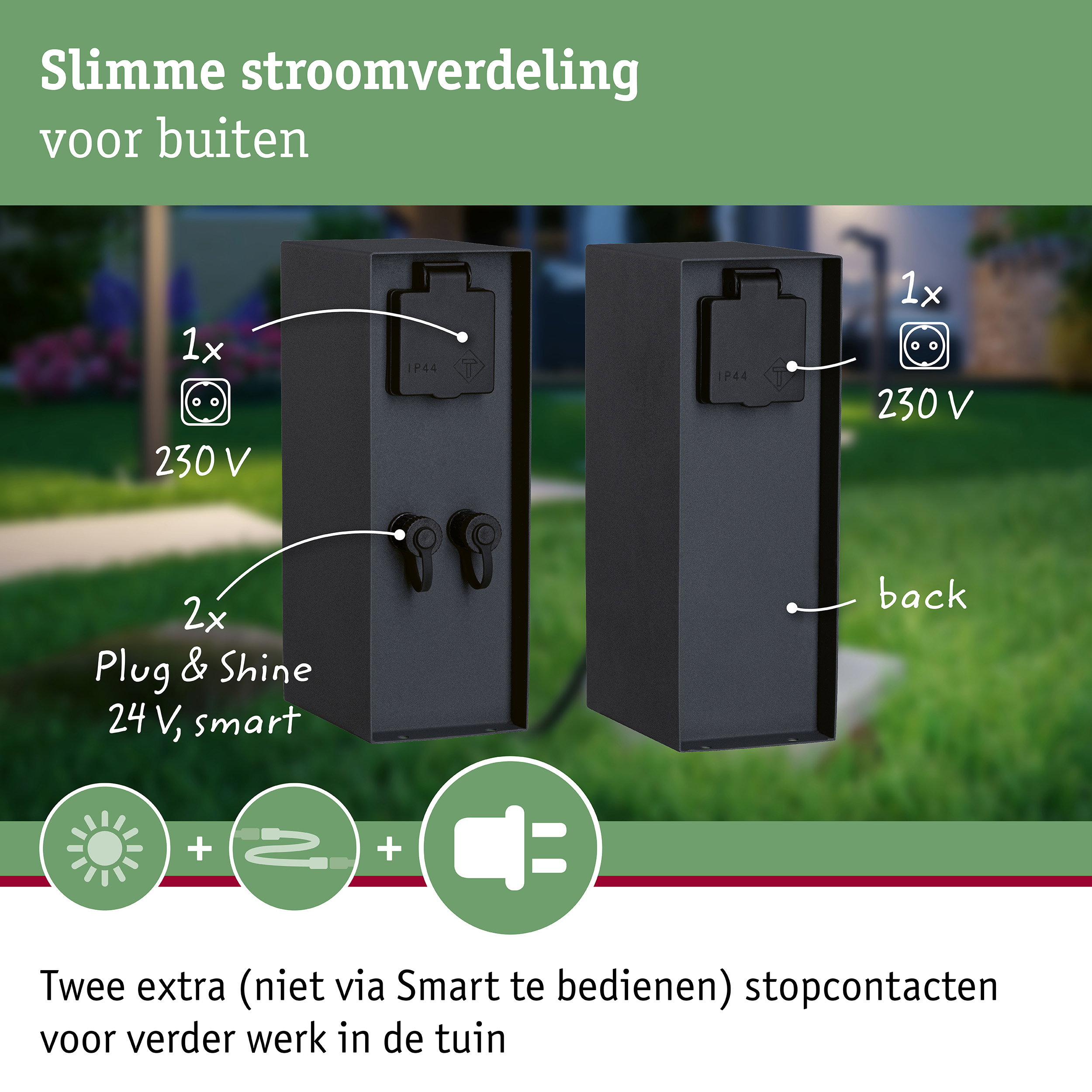 Plug & Shine Contactdooszuil Rio met transformatoren IP44 Antraciet