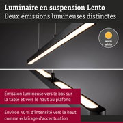 Luminaire suspendu Lento noir avec lumière blanc chaud et deux émissions lumineuses distinctes