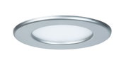 Round LED recessed light with silver aluminum frame and white diffuser for modern room lighting